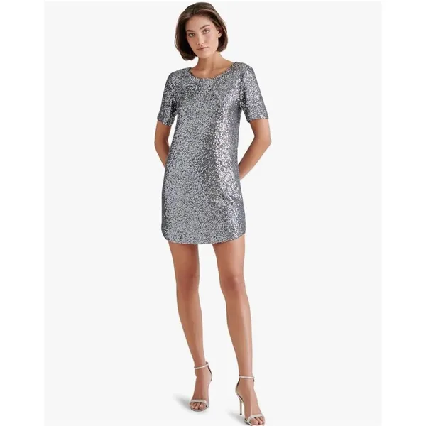 Steve Madden silver sequin L mini festive Marcella Dress - Image 2
