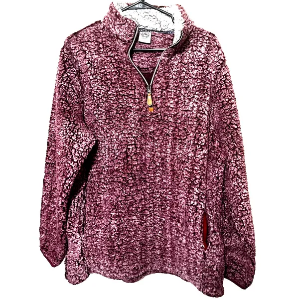 SHERPA Faux Fur KATYDID pullover sweatshirt Pink 1/4 Zip sweater Size L - Image 2