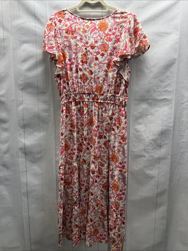 Knox Rose NWT Pink and Orange Floral Calla Lily Flutter Sleeve Maxi Dress Large - Image 8