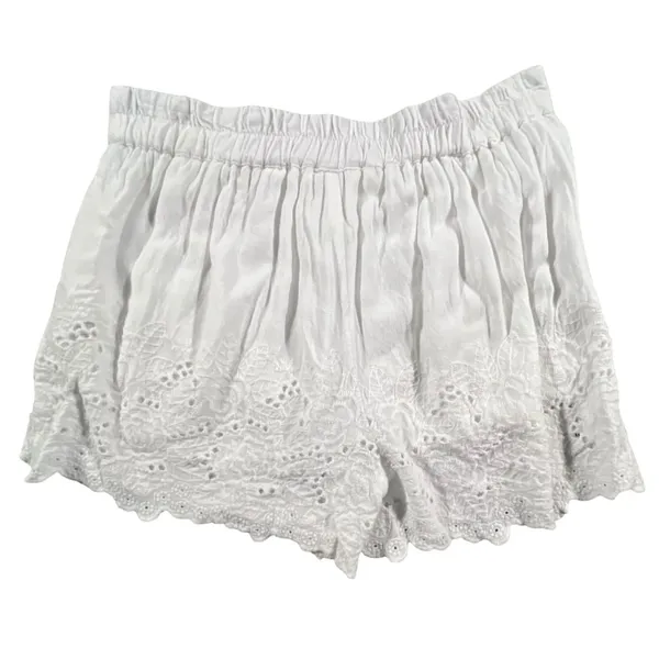 Sim & Sam Eyelet Lace Shorts Womens S White Floral Scalloped Hem Elastic Waist - Image 2