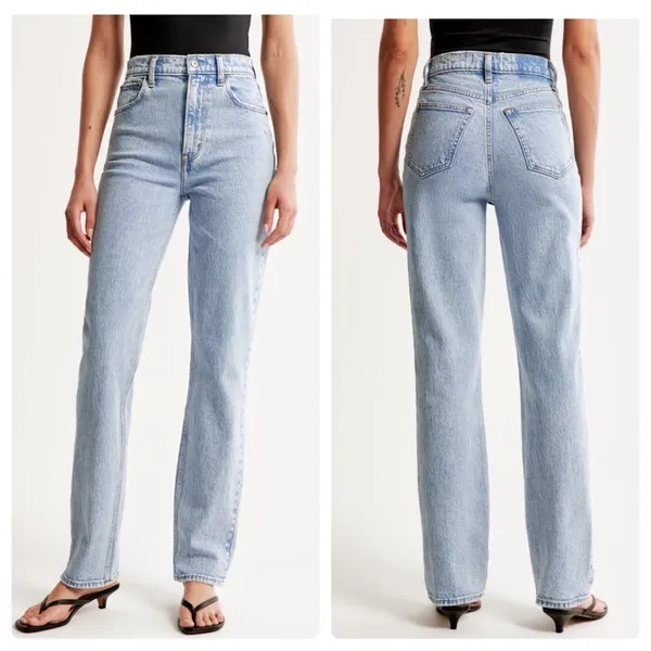 Abercrombie & Fitch Short Ultra High Rise 90s Straight‎ Jean Light Wash Curve - Image 2