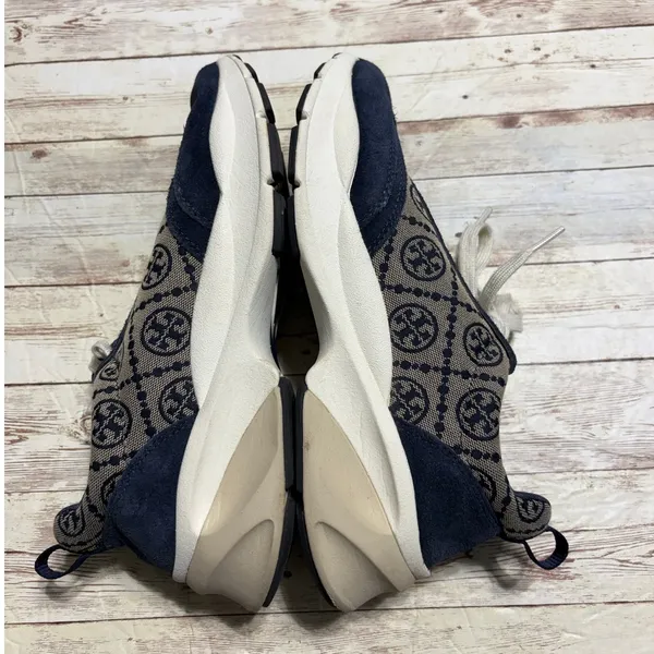 Tory Burch T Monogram Good Luck Trainer Sneakers Women's 9.5 Navy Gray Chunky - Image 7