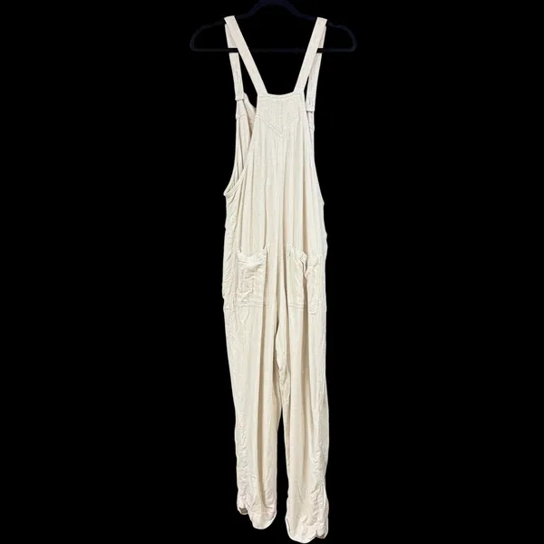 Universal Threads M Beige Oatmeal Linen Wide Leg Overalls Jumpsuit Boho Lagenlook - Image 2