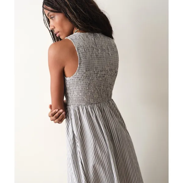 Marine Layer Darcy Smocked Poplin Dress M Pima Cotton NWT Navy Stripe - Image 4