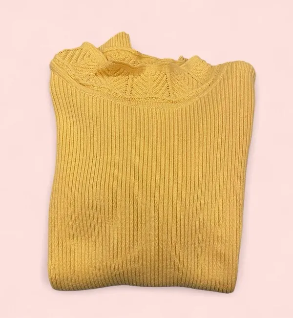 Christopher & Banks Vintage 90’s-y2k buttercup ribbed scallop knit mock neck short sleeve sweater - Image 4
