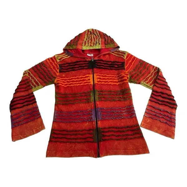 India Boutique Multi Color Women’s size M/L front zipper Rust hoodie Jacket - Image 8