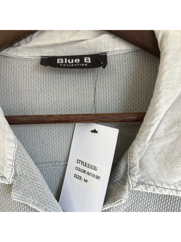 NWT Blue B Collection Medium Heather Grey Thermal Knit Button-Down Shacket Shirt - Image 5