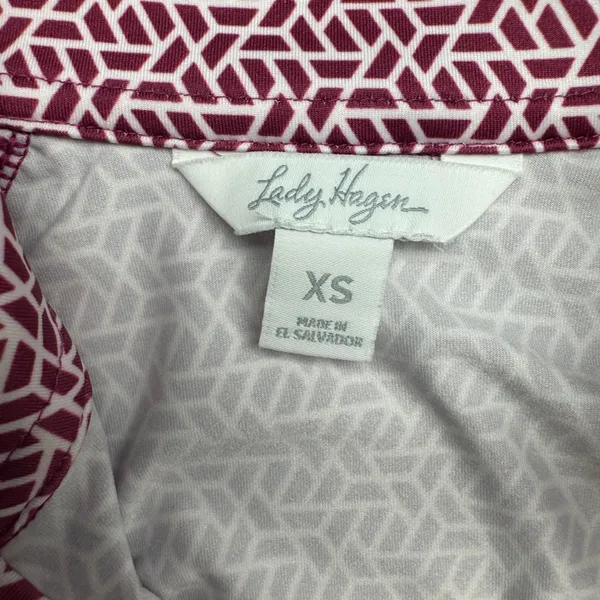 Lady Hagen Womens Geometric Print Quarter Zip Long Top XS Burgundy White‎ Golf - Image 3
