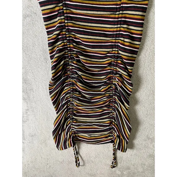 Free People‎ Ribbed Striped Ruched Bodycon Mini Dress XS Boho Y2K Festival - Image 3