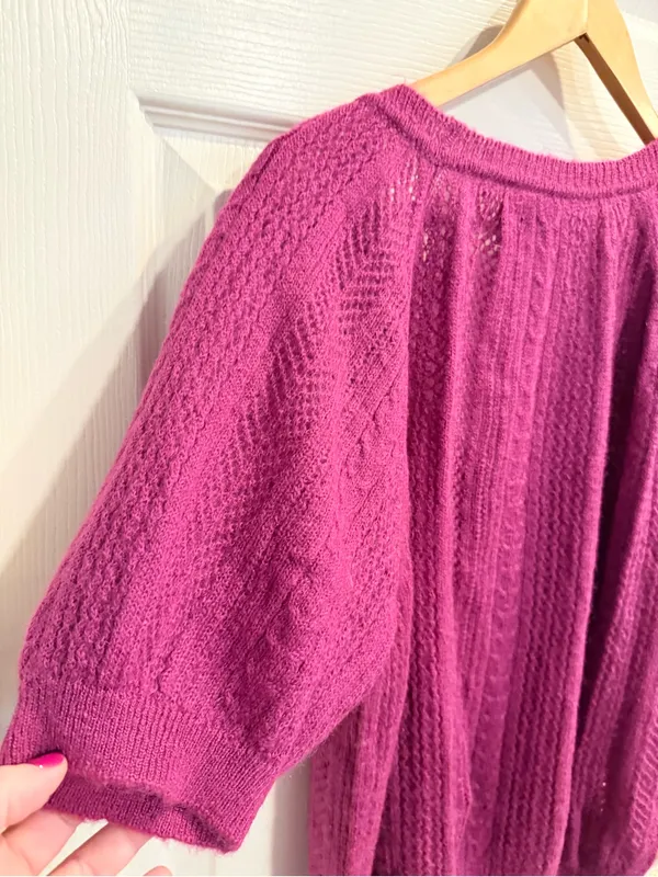 Express Magenta Short Sleeve Knit Mohair Wool Blend Scoop Neck Sweater - Image 10
