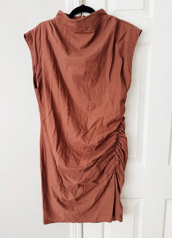 Anthropologie The Maya Ruched Cowl-Neck Linen Blend Mini Dress, Size XL - Image 6