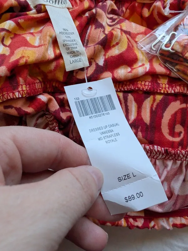 NWT Soma Dressed Up Vanessa Strapless Dress Large Red/Orange - Image 9