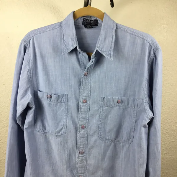 St. Stephen Collection Mens Button Down Shirt Size S Denim Cotton Long - Image 3
