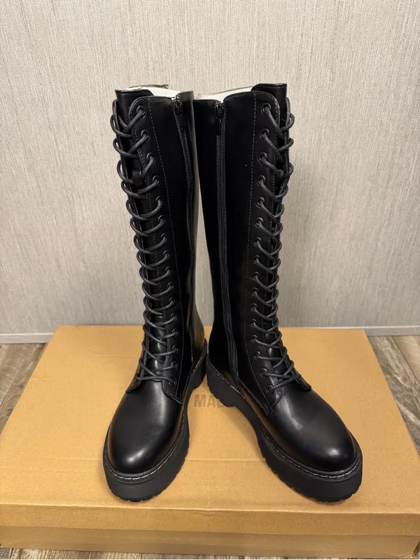 Steve Madden Black Lace-Up Knee-High Platform Boots Size 36=US 5.5-6 - Image 13