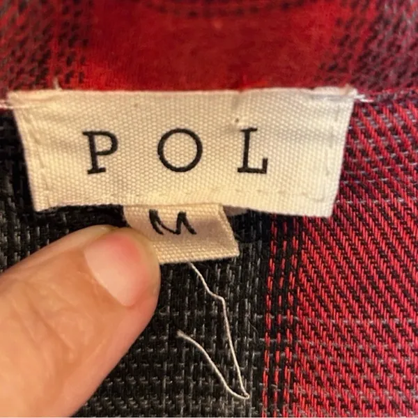 POL Button Front Lightweight Flannel Red and Black Plaid Shirt Size M - Image 3