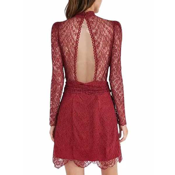 Saylor Celia Puff Shoulder Lace Mini Dress Russet Orange Size XS - Image 3