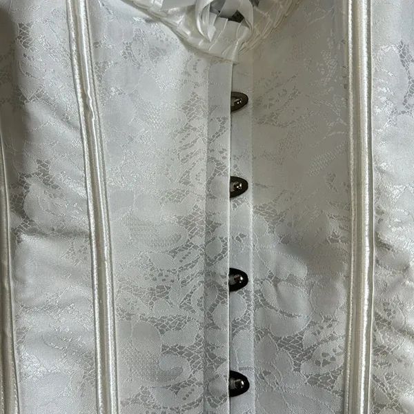 White on white brocade true corset lace up coquette western burlesque size XL - Image 4