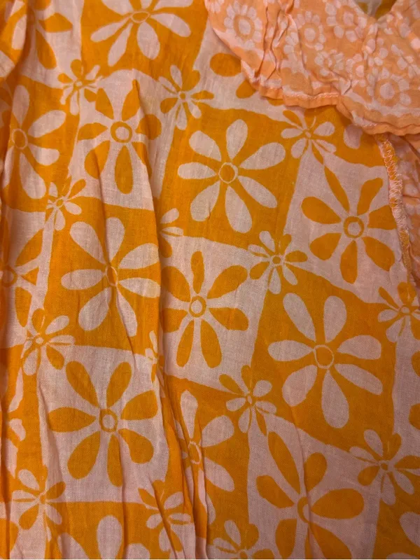 Free People 70s Retro Orange Pink Floral Ruffle Wrap Blouse Boho Peplum Top L - Image 10