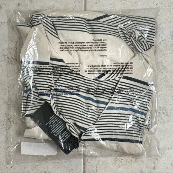 Revolve NWT CHASER Cream Blue Striped Cool Jersey Deconstructed Nautical Dress Medium - Image 11