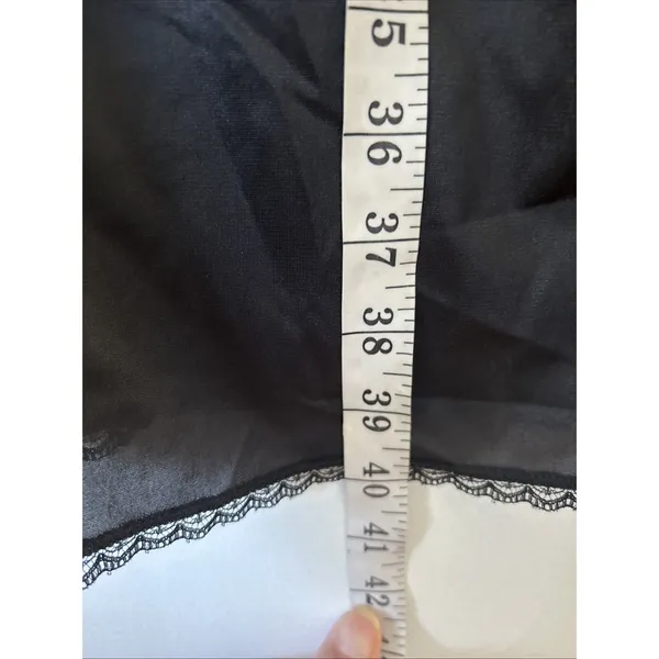 Vintage Black Lace Trim Full Slip Dress Sleeveless Mid Length Lingerie Nightgown - Image 6