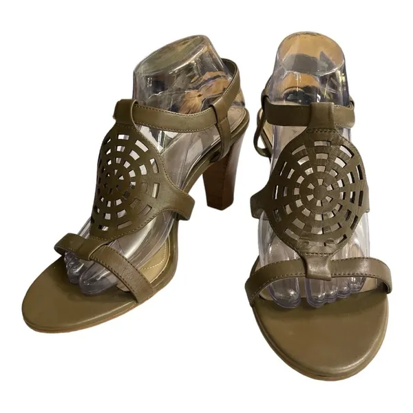 Tahari Womens Ladies Leather Upper Open Kendra Toe Olive Green 10M 3.5" heels - Image 6