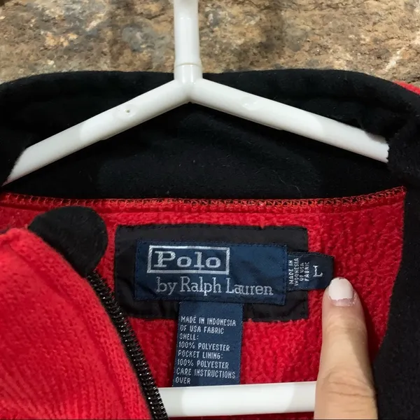Vintage Red/Black Polo Ralph Lauren Embroidered Zip Up Sweatshirt Jacket - Image 4