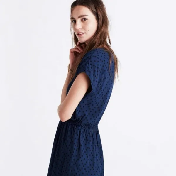 Madewell Navy Blue Wrap-Front Draped‎ Mini Dress in Brushstroke Diamond Size XS - Image 3