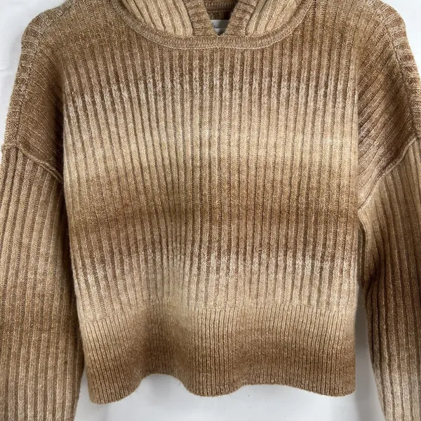 Offline By Aerie Size XS Ribbed Cropped Sweater Hoodie Brown Ombré Long Sleeve - Image 6