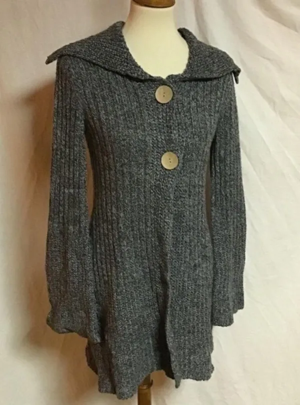 Vtg Gray Y2K hippie boho bell sleeve sweater - Image 9