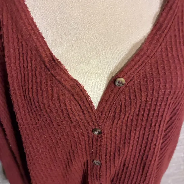 Out‎ From Under Urban Outfitters Rust Orange Waffle Knit Button Henley Top XS/S - Image 2