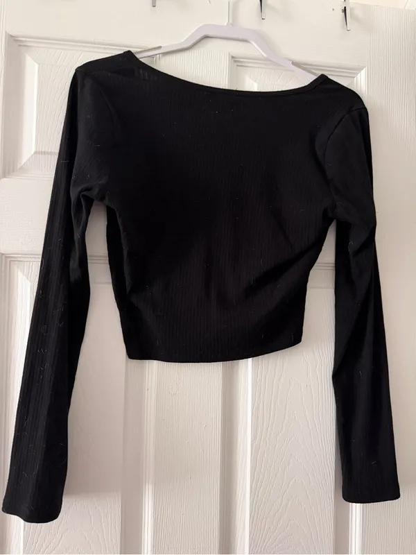 Bozzolo Black Ribbed Long Sleeve Crop Top Large - Image 2