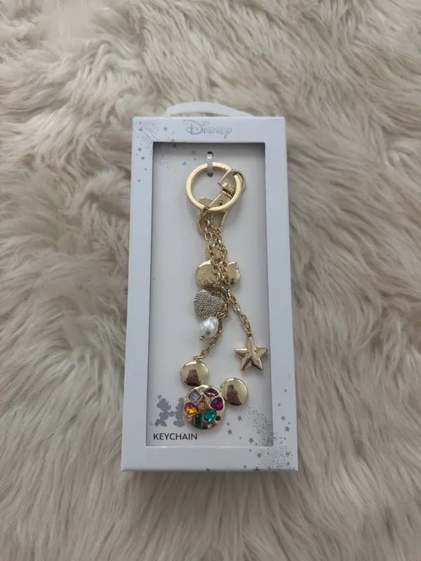 Disney Gold-tone Mickey Charm Keychain with Multicolor Gems and Star - Image 5