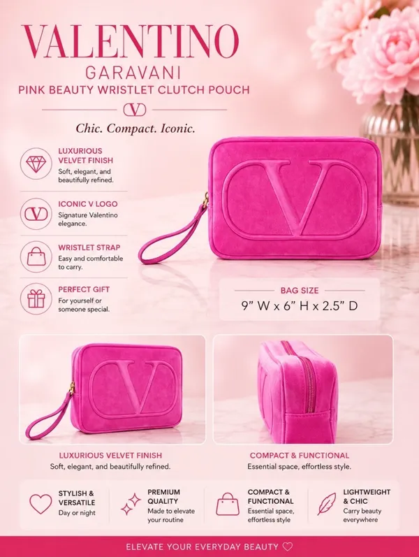 Pink Velvet Wristlet/Cosmetic Bag - Image 2