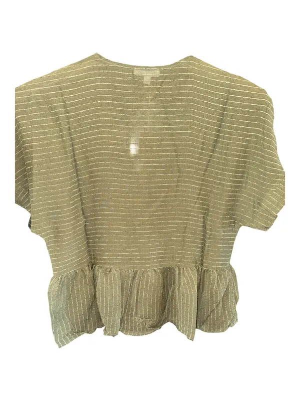 Blu Pepper Olive Green Button-Front Short Sleeve Peplum Top - Image 2
