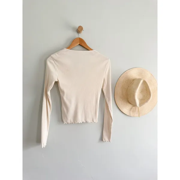 Madewell | NWT Lettuce Hem‎ V Neck Cardigan Ivory Ribbed | Sz XXS - Image 9