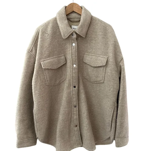 Abercrombie & Fitch Oversized Shacket Shirt Jacket Cream Size XL - Image 3