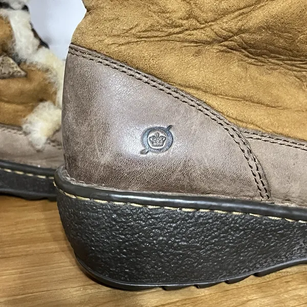 Born Telly Leather Suede Shearling‎ Winter Boots Size 9 40.5 Toggle Closure Brown - Image 9
