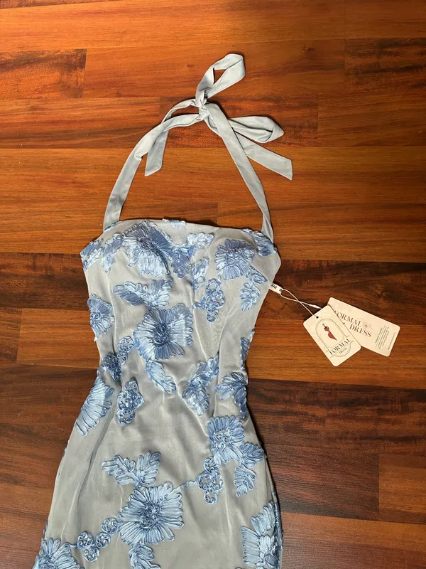 Elegant Ice Blue Tie-Halter Evening Dress - New With Tags - Image 5