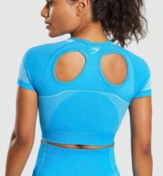 GYMSHARK Neon Blue Ultra Seamless Crop Top Size S - Image 2