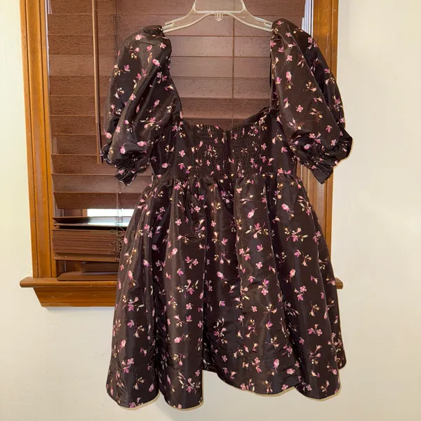 NWT $158 Anthropologie x Maeve Black Floral Puff-Sleeve Mini Dress w/ Pockets XS - Image 7