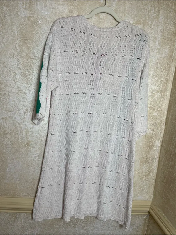 Free People Native Youth Wave Knit Crochet Cover-Up Ivory combo Sz S Coastal - Image 6