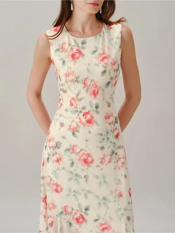 Rihoas Floral Sleeveless Maxi Dress — Pink Rose on Cream - Image 5
