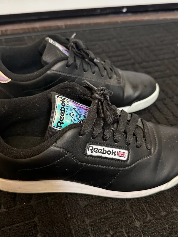 Reebok Black Leather Low-Top Sneakers with Holographic Accents - Image 2