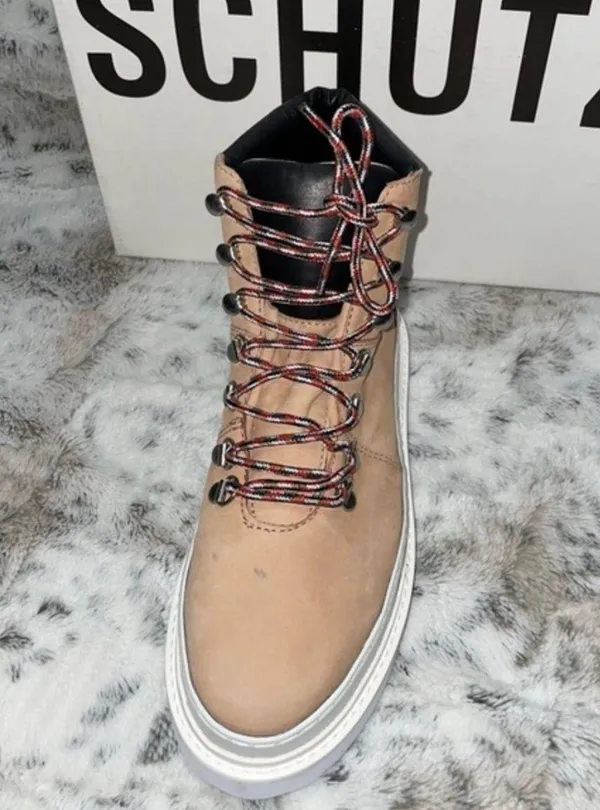 Schutz 🆕 BNIB | Marlua Leather Platform Lace Up Boot | Honey Beige & Black - Image 9