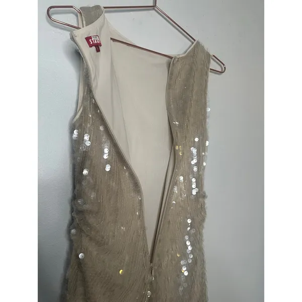 STAUD Off-White Sequin Mini Sleeveless Cocktail Eton Sparkle Dress size Small - Image 13