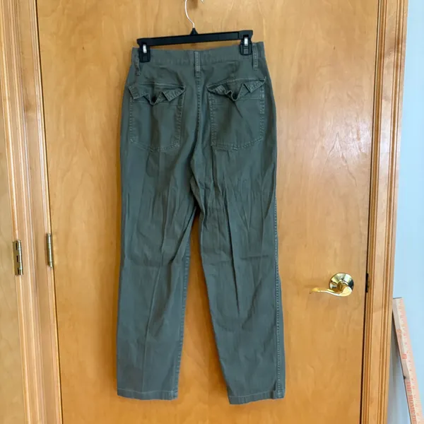 Madewell High Rise Utility Pants Green Herringbone‎ Cotton Blend Women's Size 26 - Image 3