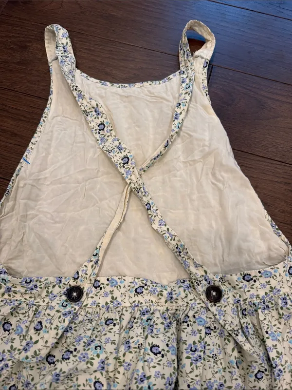 Free People Floral Smocked Open Back Mini Dress Blue Cream Small - C11-498 - Image 12