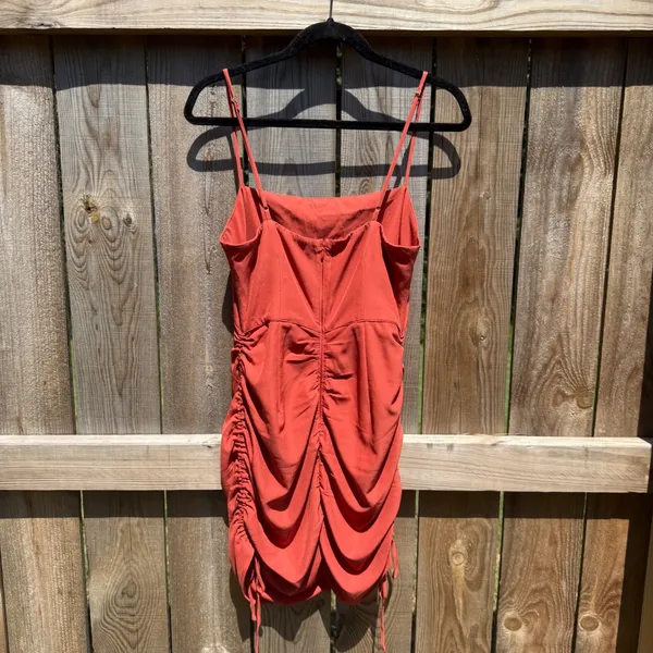 Abercrombie & Fitch Ruched Mini Dress Rust Orange Spaghetti Strap Bodycon M - Image 2