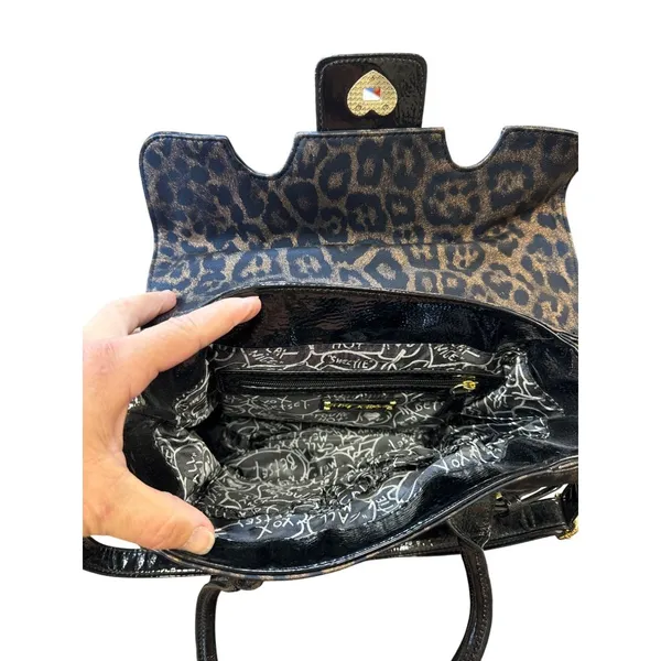 Betsey Johnson Black Leopard Print Handbag With Gold Hardware SKU 6898 - Image 8