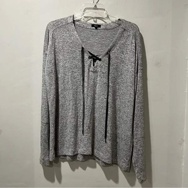 RAILS Leigh V-neck Velvet-ties Long-sleeve Top In Melange Gray Size Large Soft!‎ - Image 4
